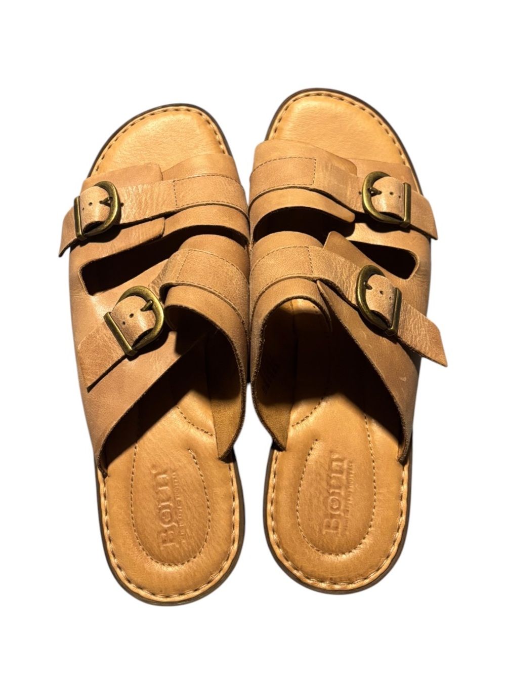 Born Women’s Tan Double Strap Buckle Slide Sandals